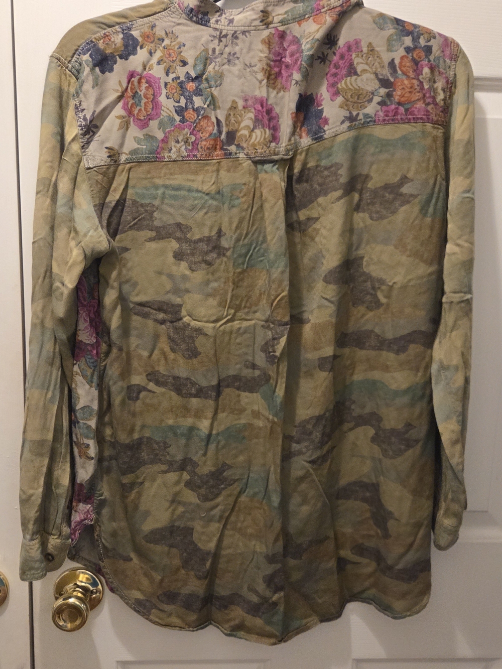 Pilcro Multi-Print Button-Up Shirt in Olive, Pink & Navy - Picture 2 of 3